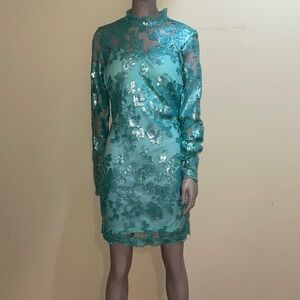 Windsor Turquoise Floral Lace Long Sleeve Dress